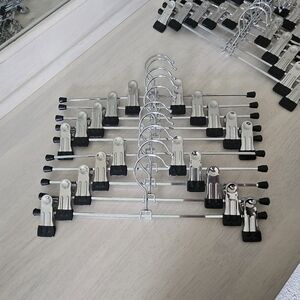 Metal Skirt & Pants Hangers with Black Clip Grips - Set of 10